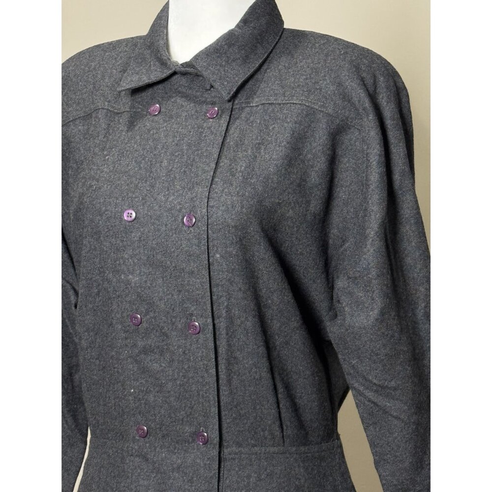 Vintage Ambria Womens 12M 100% Worsted Wool Flannel Long Coat Dress Gray Classic - Picture 9 of 16